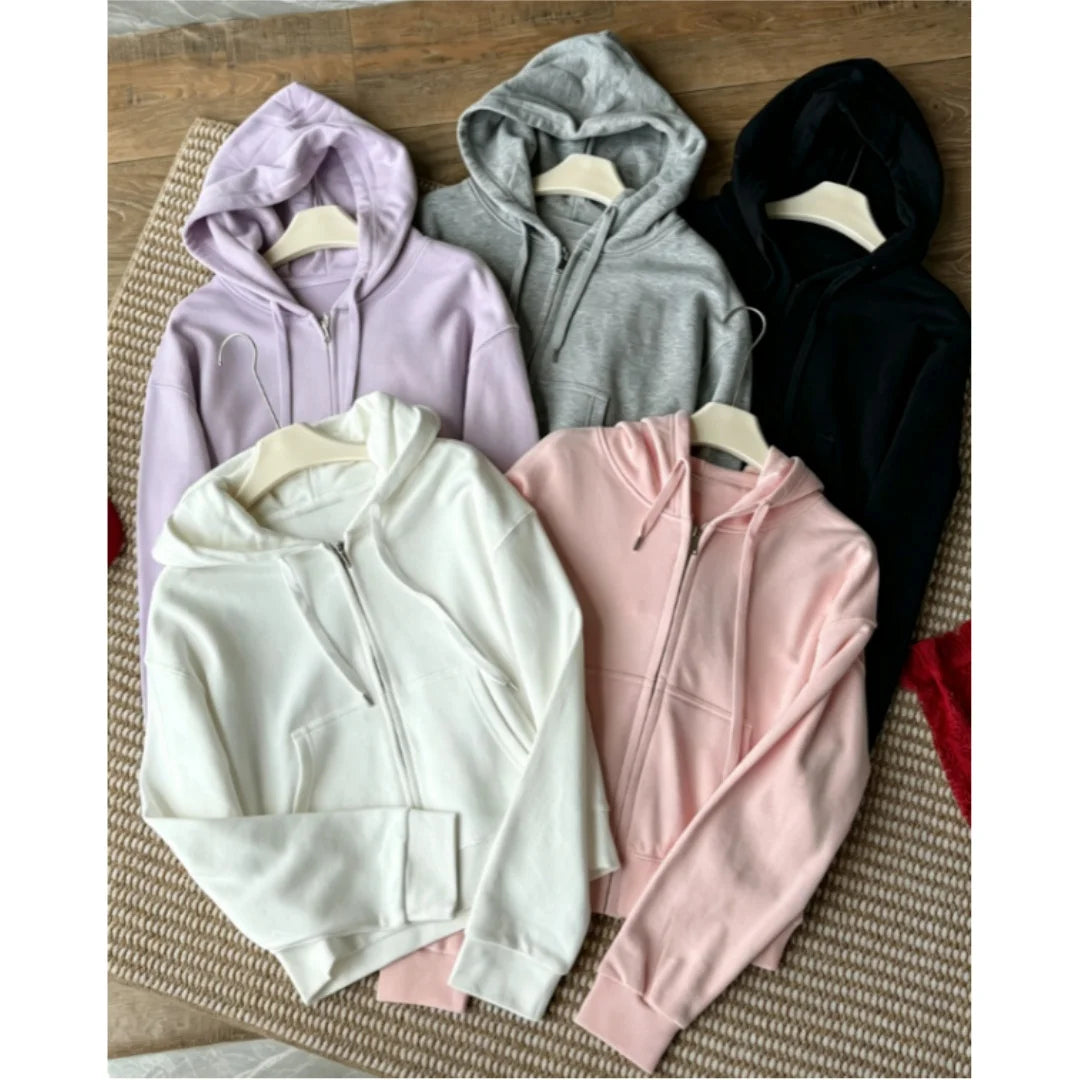 Womens Embroidered Hooded Zipper Short Sleeve Pullover Hoodie
