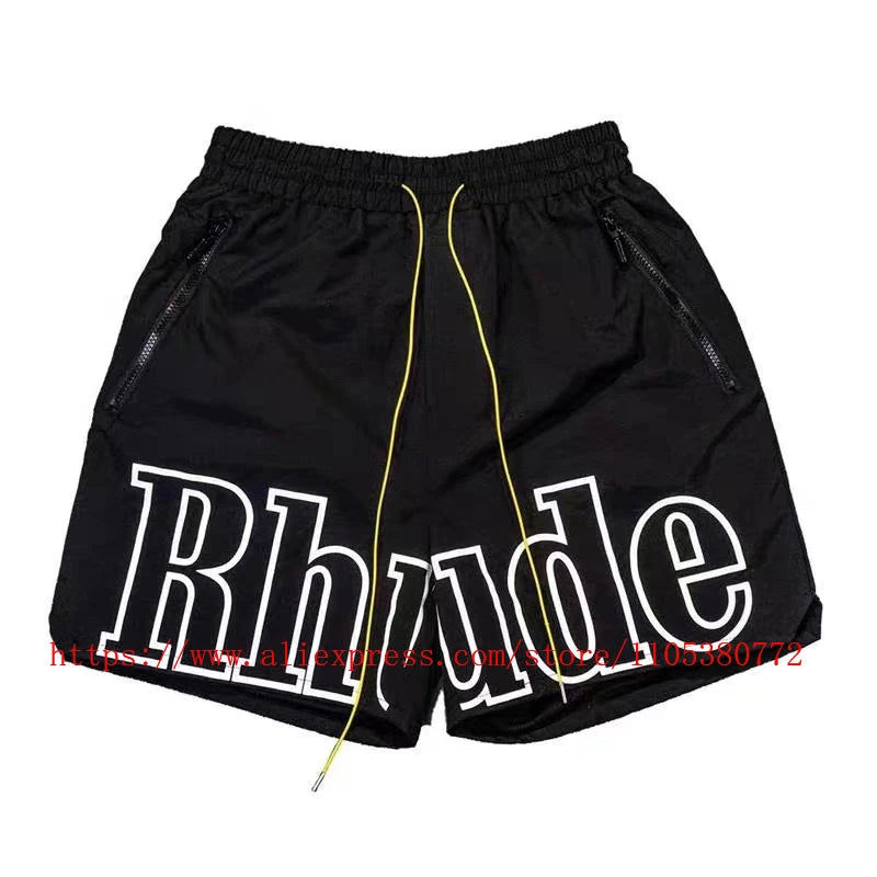 Latest Style RHUDE Men's Casual Shorts Hip Hop Elastic Waist Drawstring Zip Pocket Summer Street Leisure Beach Shorts
