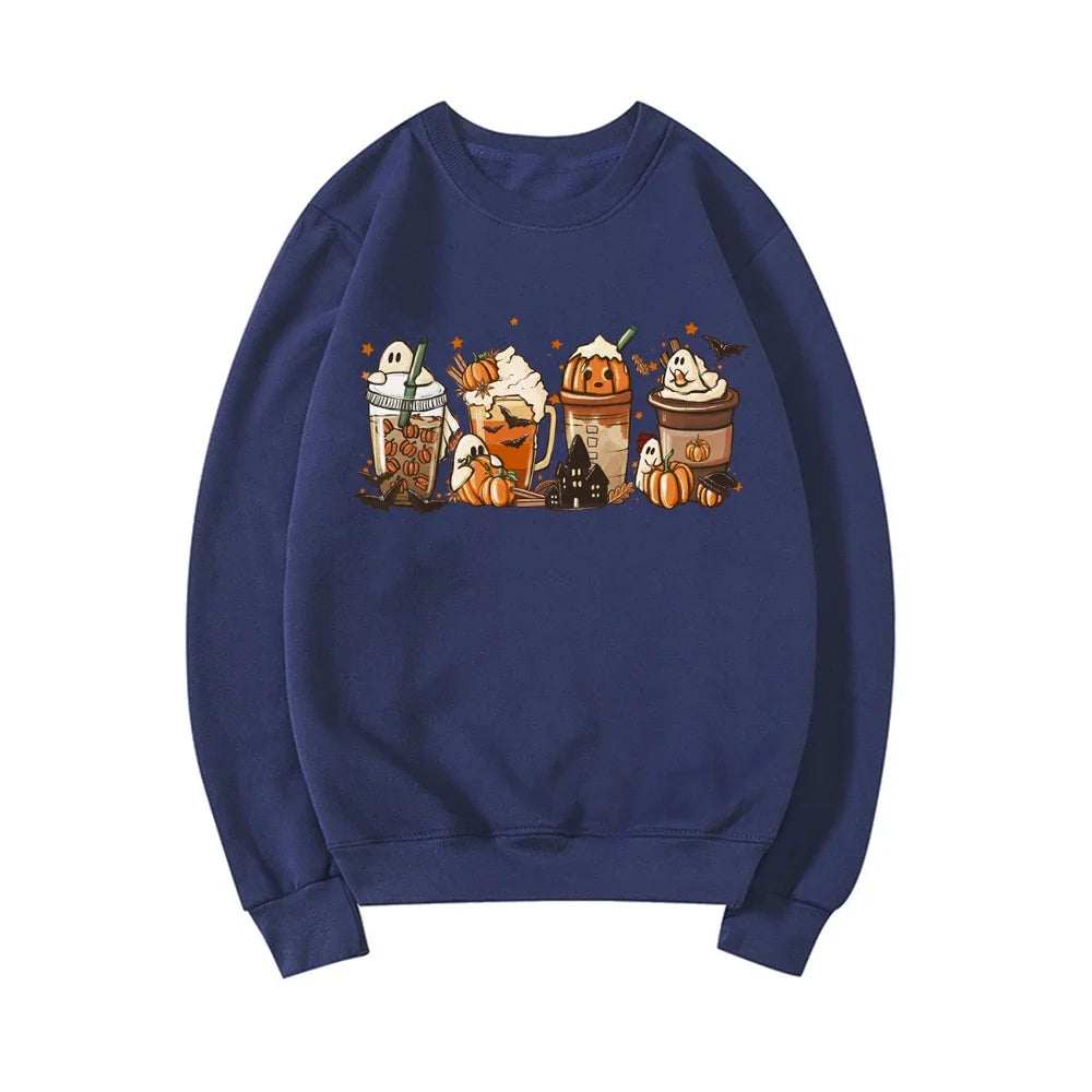 EOENKKY Fall Coffee Sweatshirt Cute Thanksgiving Halloween Pullover