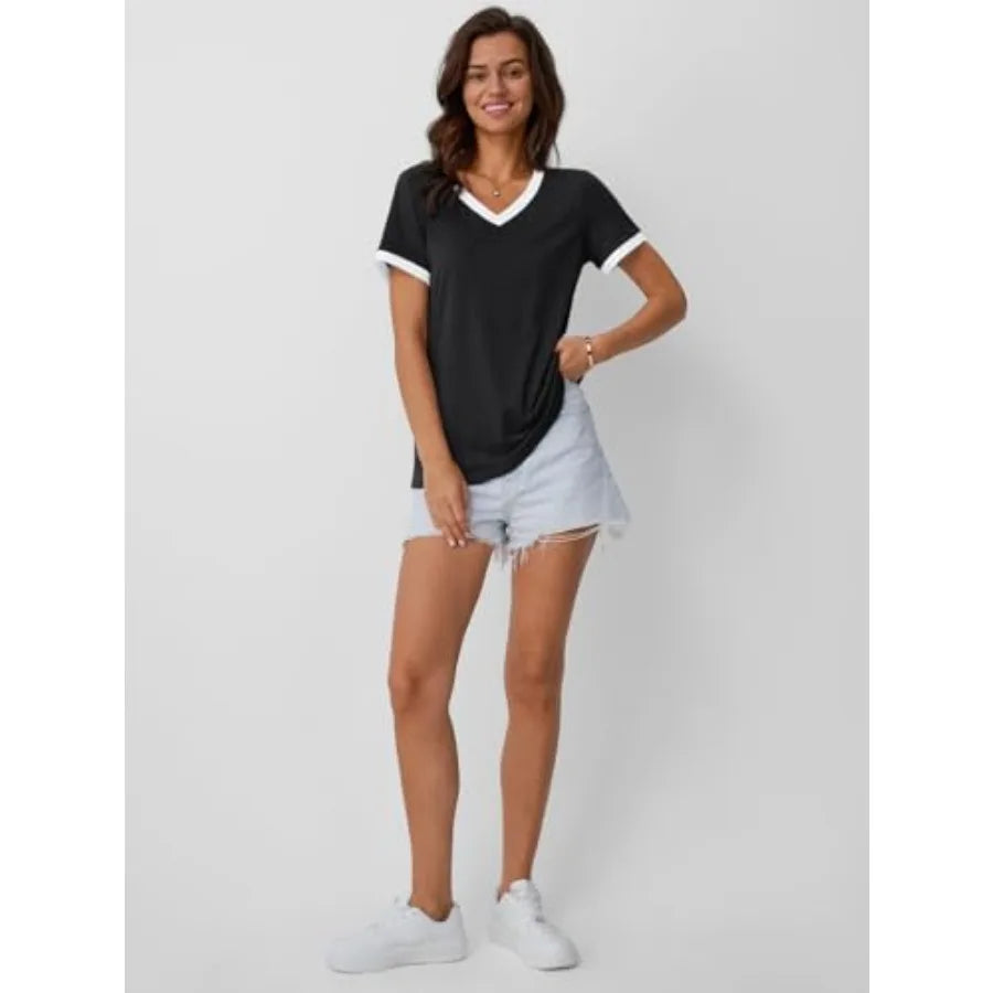 Womens Short Sleeve T Shirts Casual Summer Tops V Neck