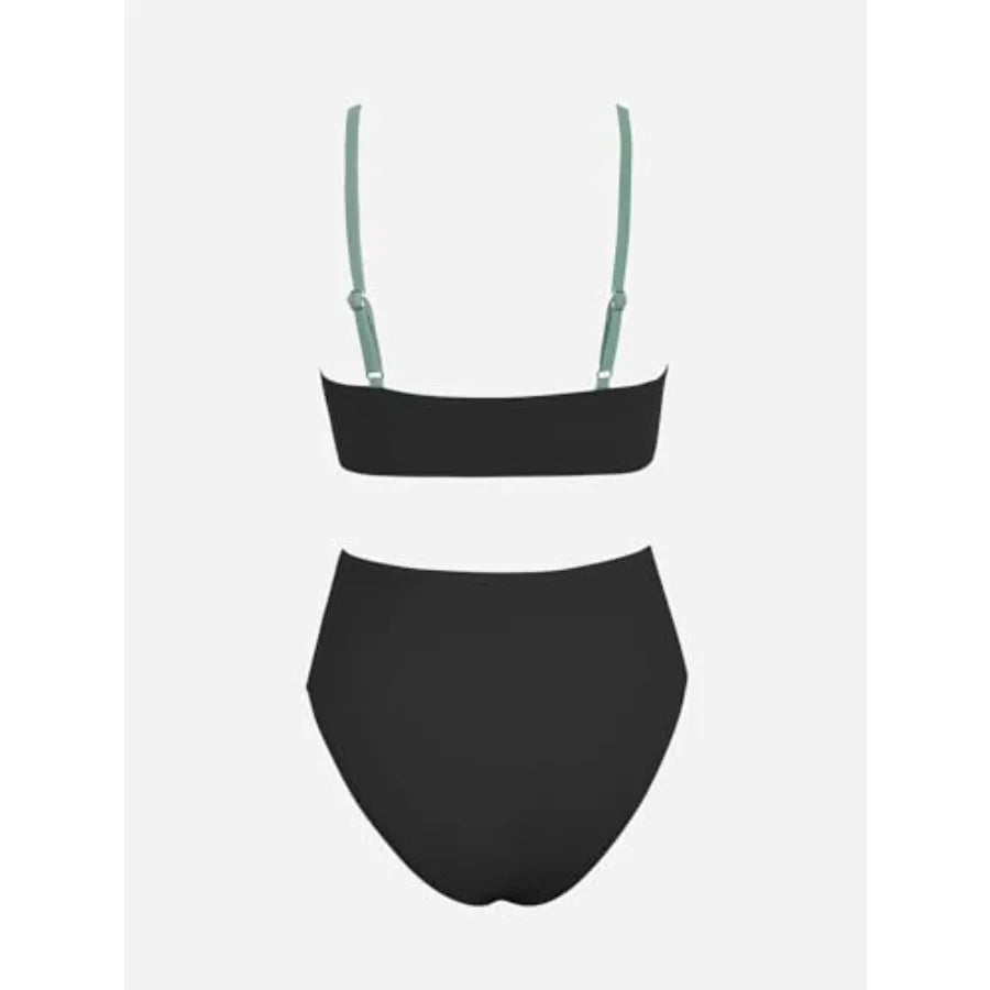 Women's High Waisted Twist Front Bikini Set With Adjustable Straps