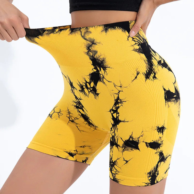 DUTRIEUX Tie-Dye Yoga Shorts for Women High Elastic Gym Workout