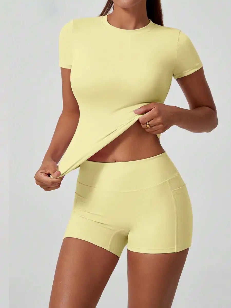 Women's High Waist Tummy Control Butt Lifting Yoga Shorts Set