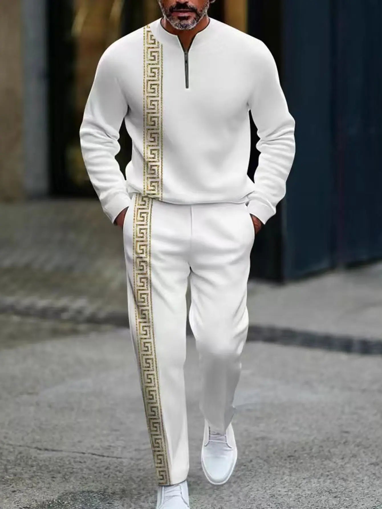 Mens Knit Sports Set Long Sleeve Top And Pants Casual
