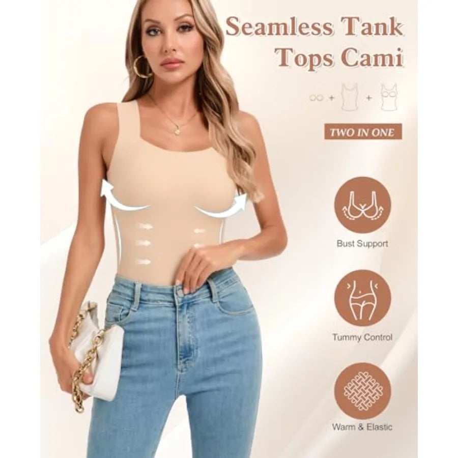 Womens Bamboo Fiber U-Neck Shapewear Camisole With Built-In Bra