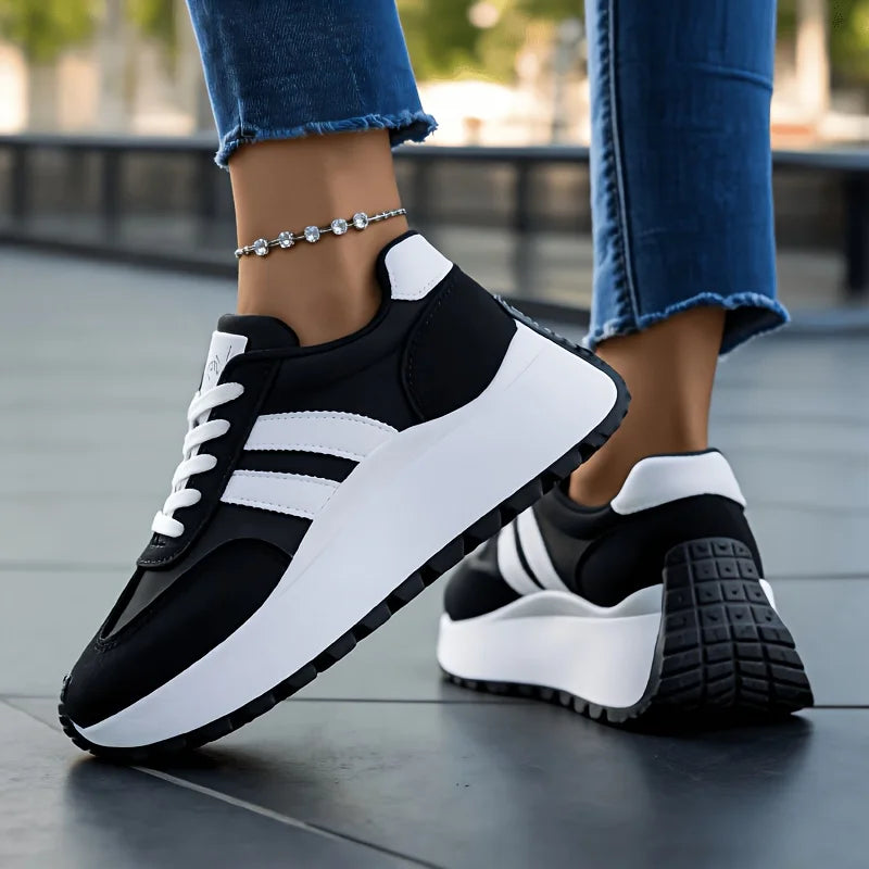 Women's Lace Up Platform Walking Sneakers Non Slip Rubber Sole