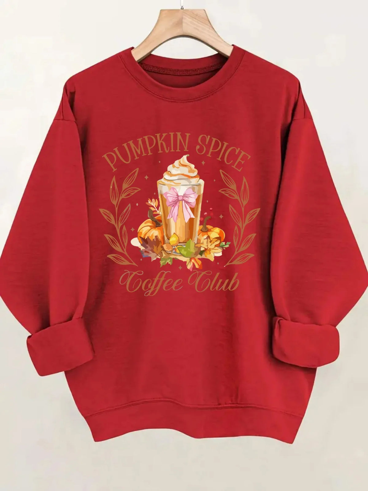 Women's Pumpkin Spice Coffee Crewneck Pullover Sweatshirt For Casual Wear