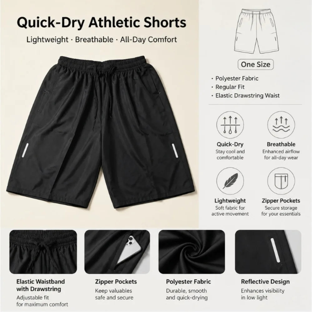 Polyester Quick Dry Mens Athletic Shorts With Zipper Pockets