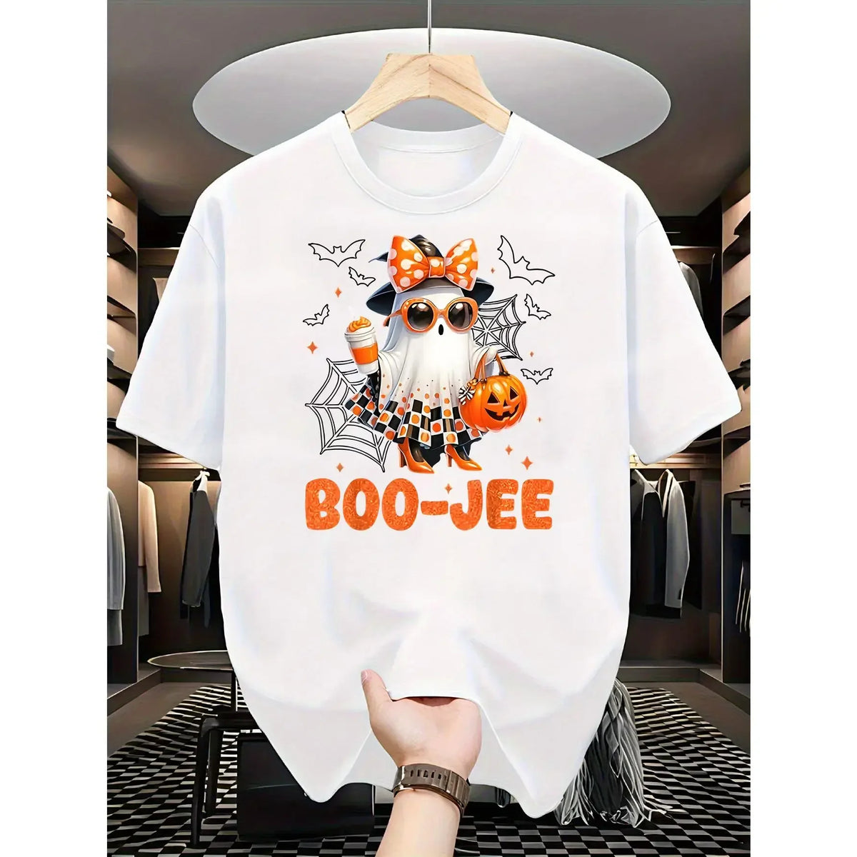 Boo Jee Ghost Halloween Graphic Tee With Pumpkin Witch Design