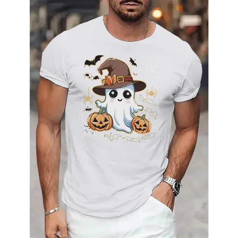 Ghost Cowgirl Halloween Pumpkin Western Graphic T-Shirt for Men