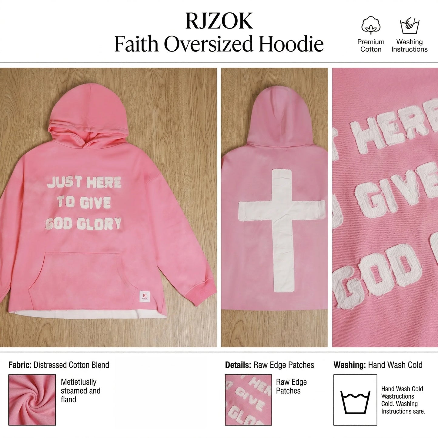 Oversized Hoodie Just Here To Give God Glory Chenille Letters