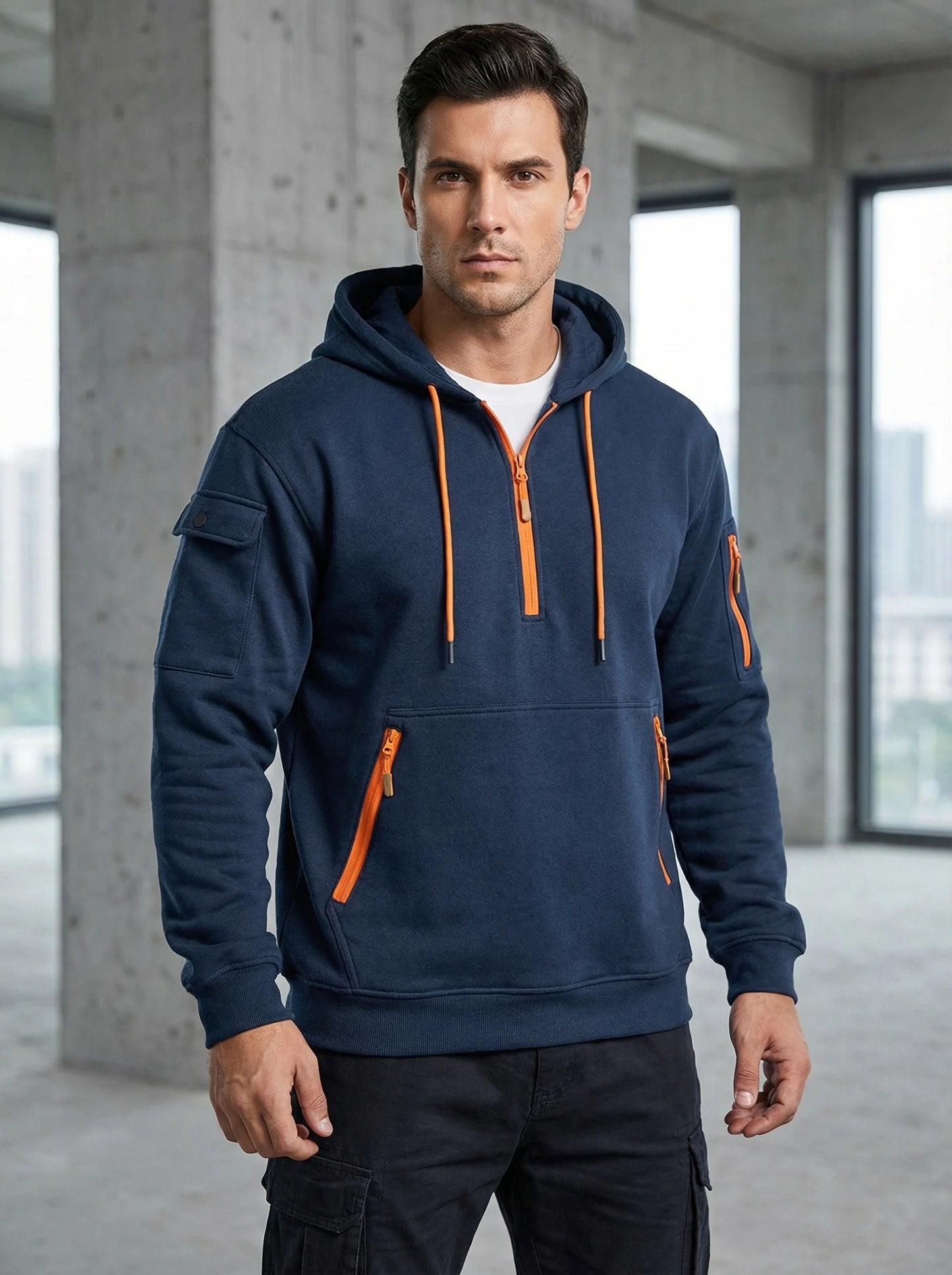 Men's Tactical Hoodie With Multi Secure Zipper Pockets For Outdoor