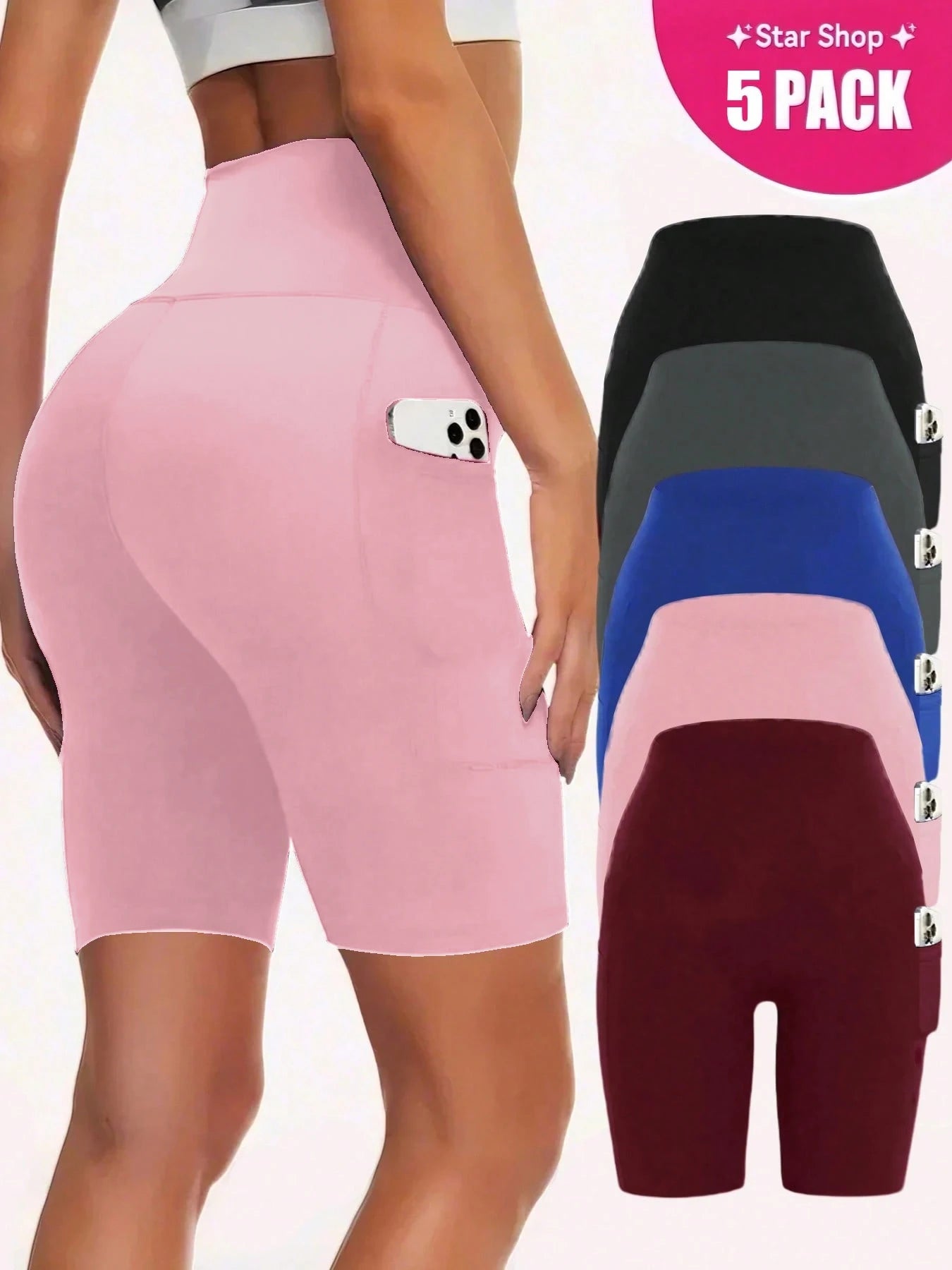 5 Pack High Stretch Yoga Shorts for Women with Pockets