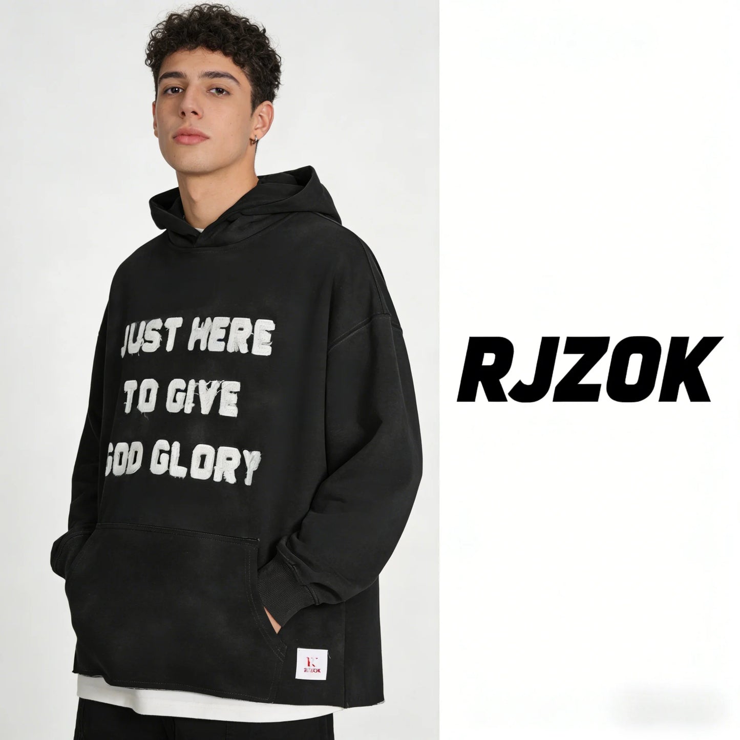 Oversized Hoodie Just Here To Give God Glory Chenille Letters