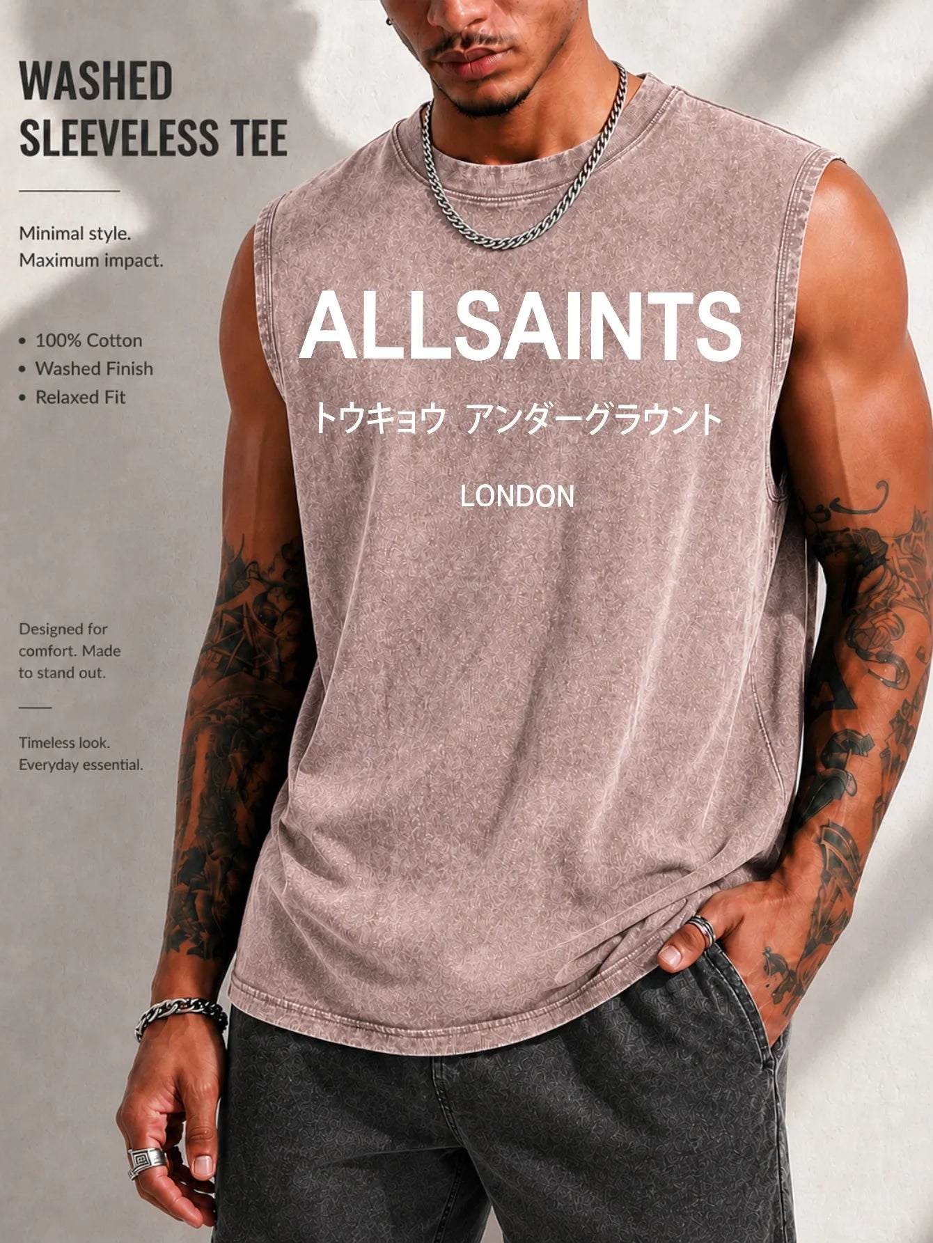 Vintage Men's Tank Top Print Design Knit Cotton Casual Tee