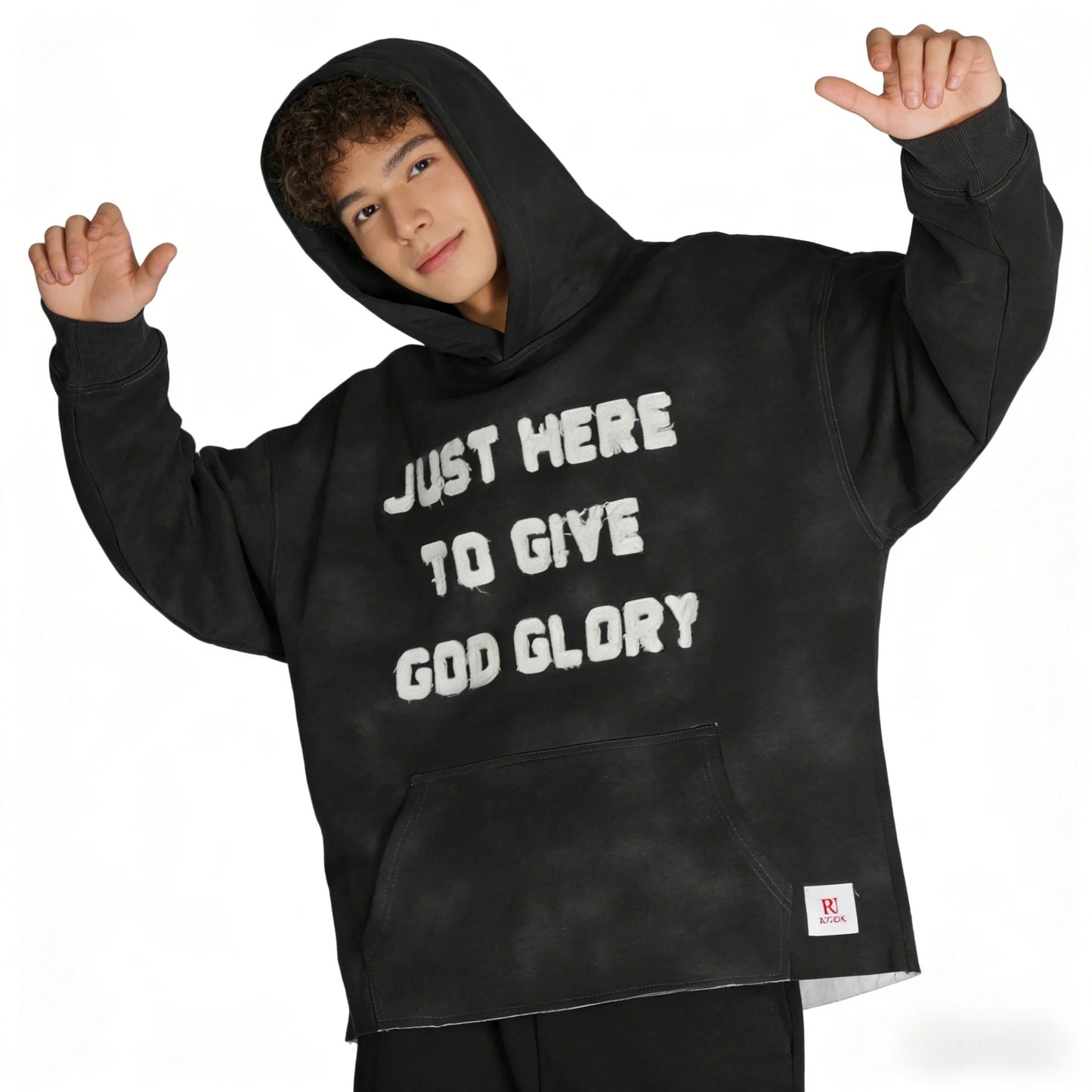 Oversized Hoodie Just Here To Give God Glory Chenille Letters