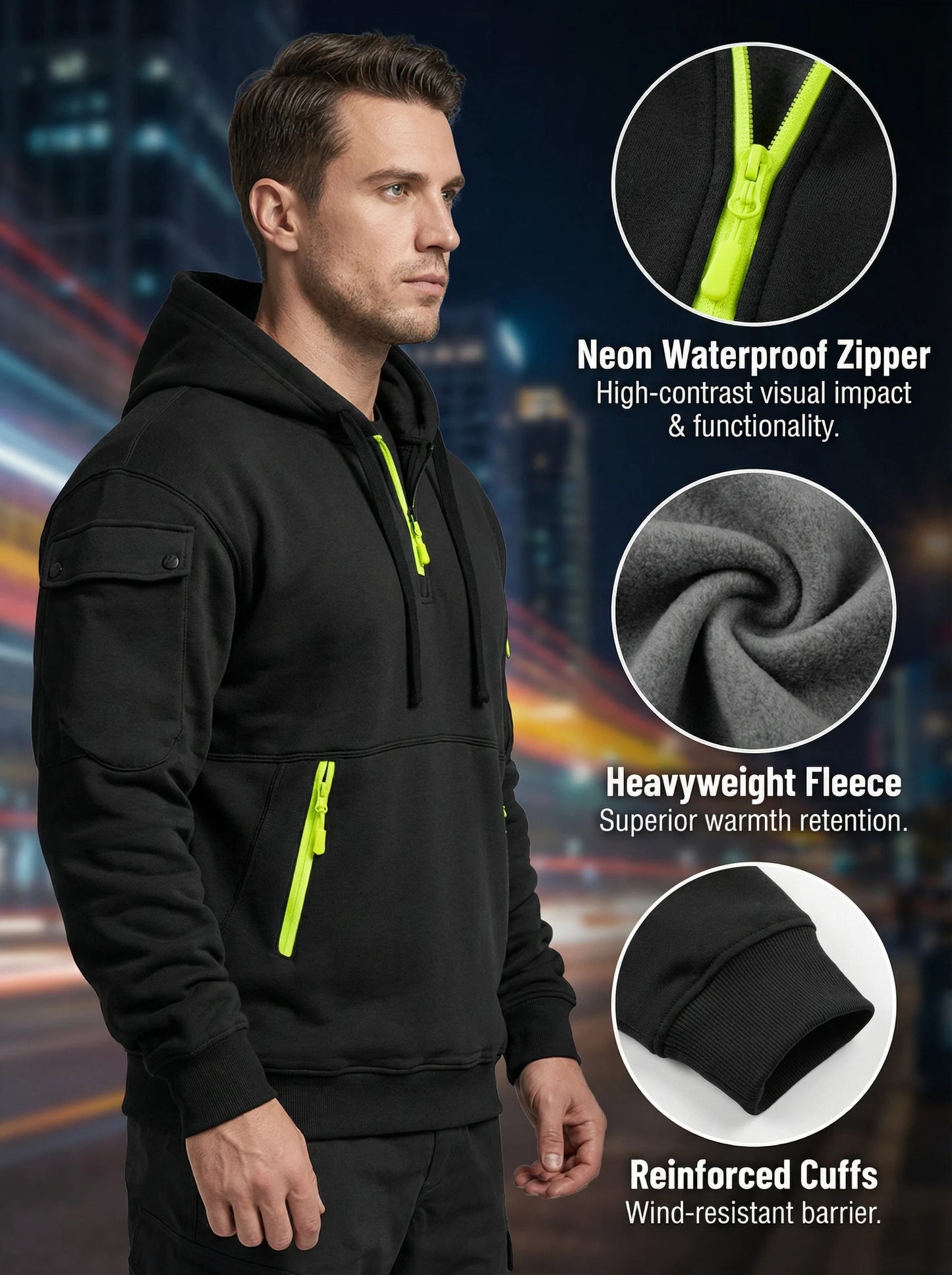 Men's Tactical Hoodie With Multi Secure Zipper Pockets For Outdoor