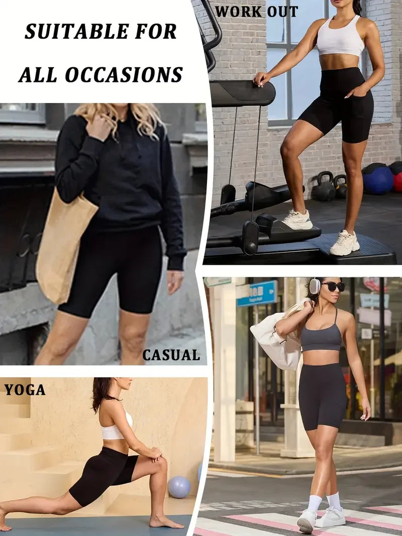 5 Pack High Stretch Yoga Shorts for Women with Pockets