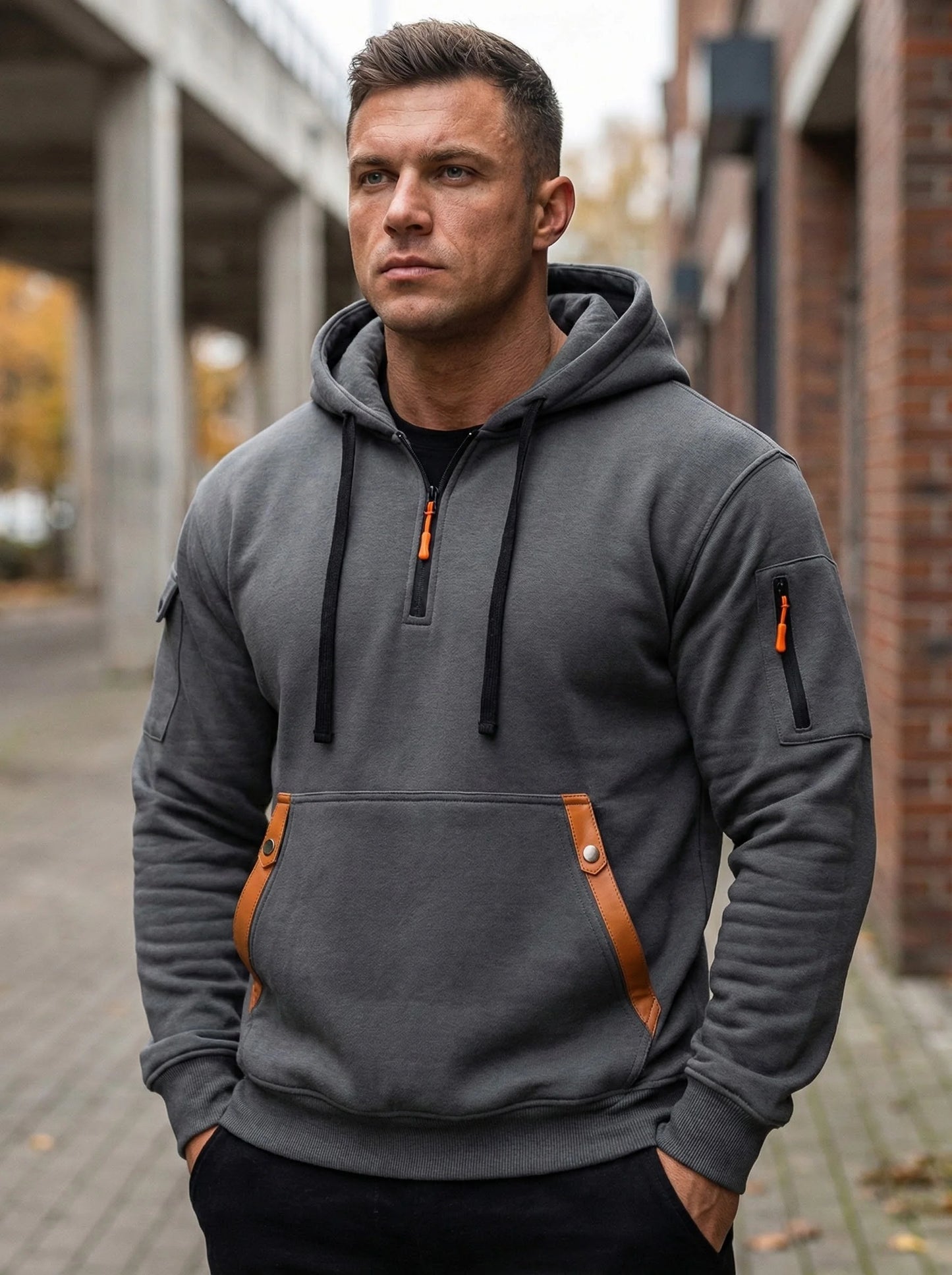 Men's Tactical Hoodie With Multi Secure Zipper Pockets For Outdoor