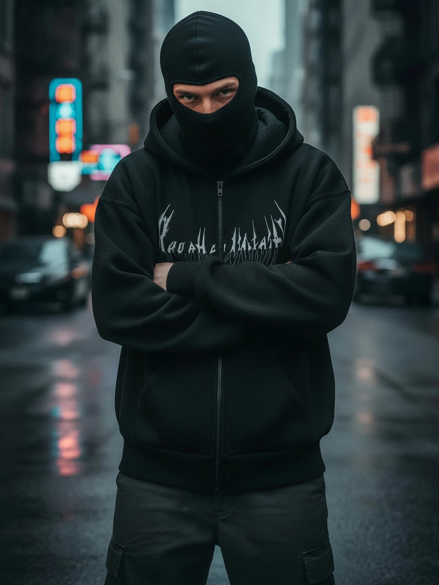 Gothic Punk Balaclava Zip Hoodie With Spike Letter Graphic Unisex