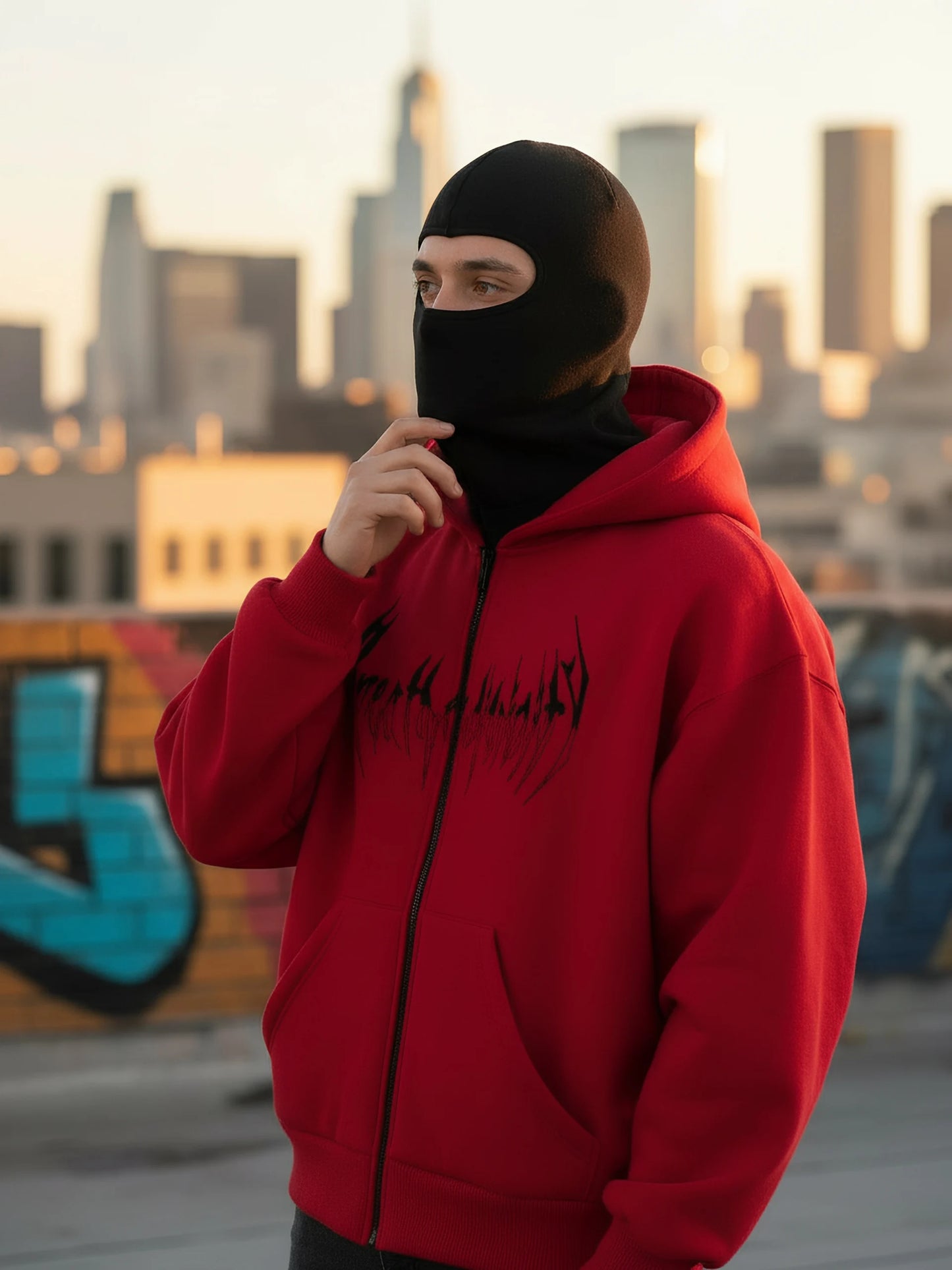 Gothic Punk Balaclava Zip Hoodie With Spike Letter Graphic Unisex