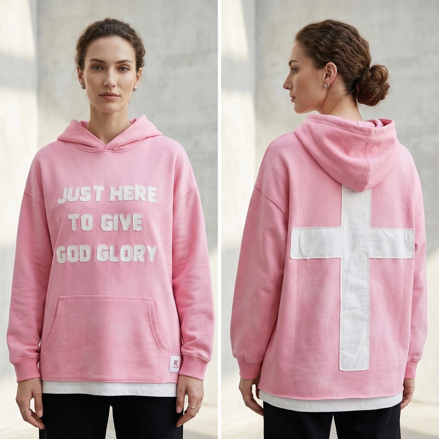 Oversized Hoodie Just Here To Give God Glory Chenille Letters