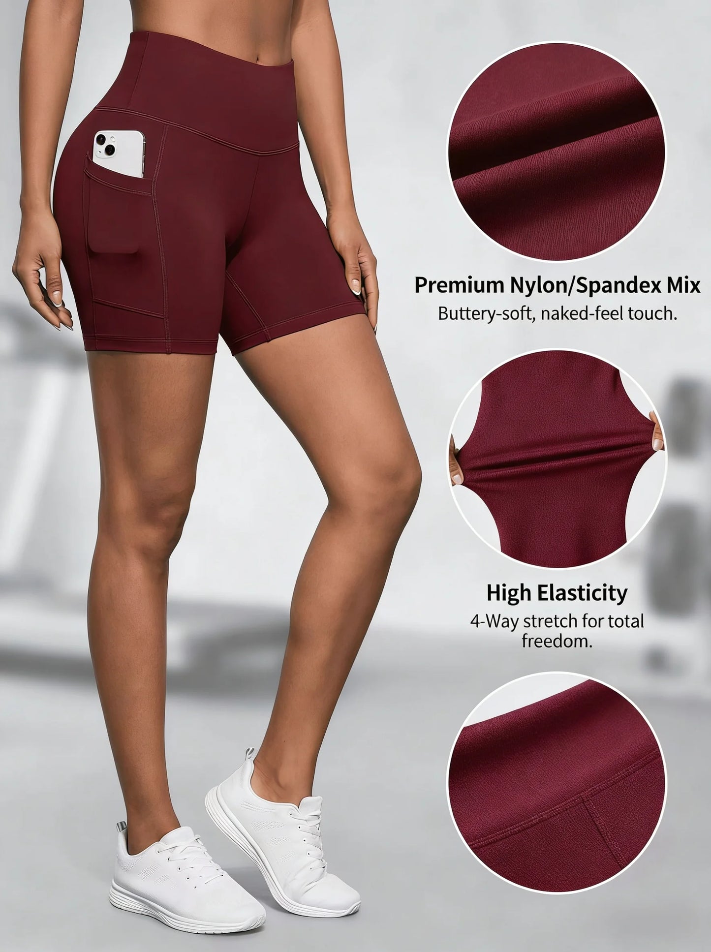 Women Yoga Shorts Breathable Elastic Nylon Spandex Skin Friendly