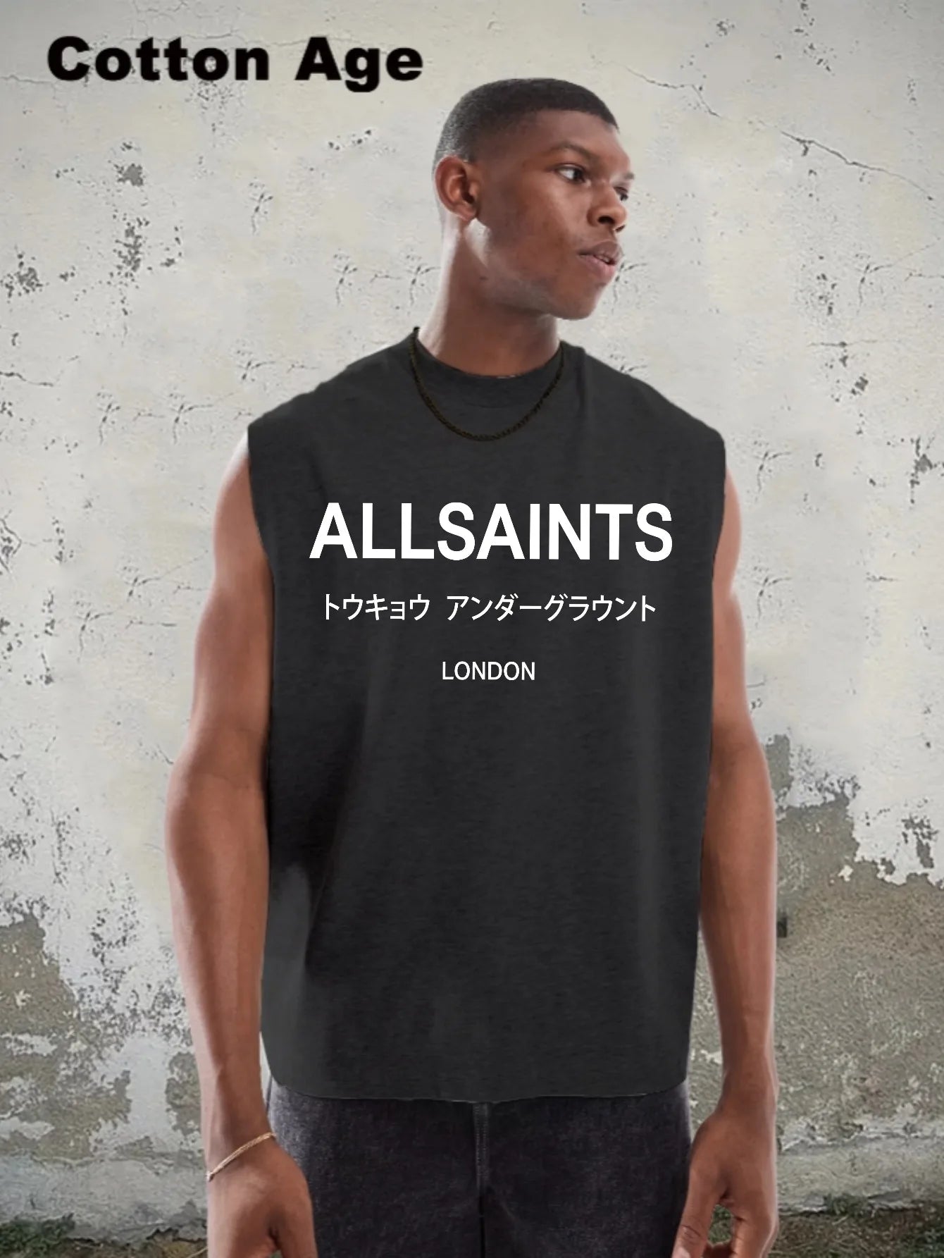 Vintage Men's Tank Top Print Design Knit Cotton Casual Tee
