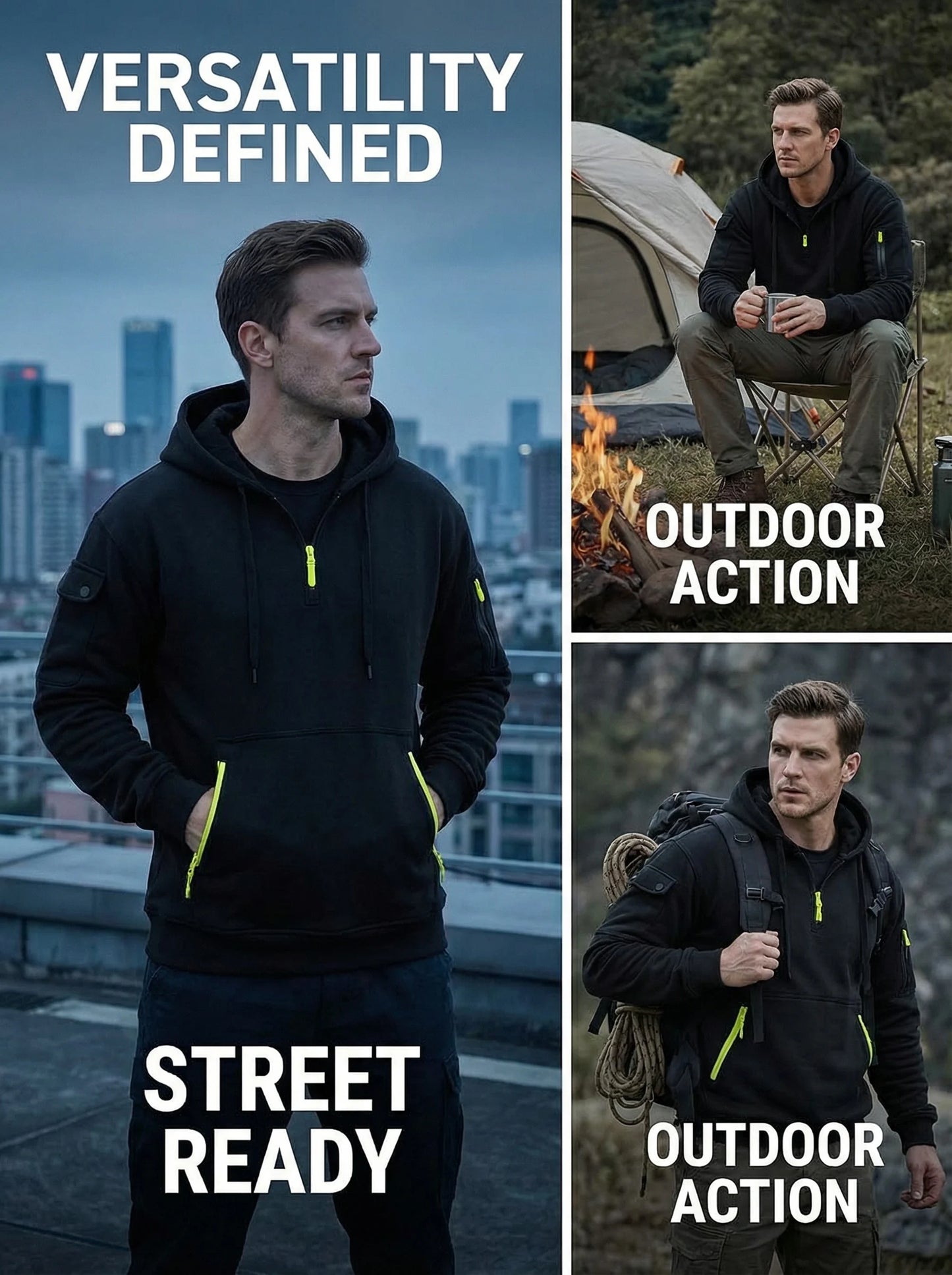 Men's Tactical Hoodie With Multi Secure Zipper Pockets For Outdoor