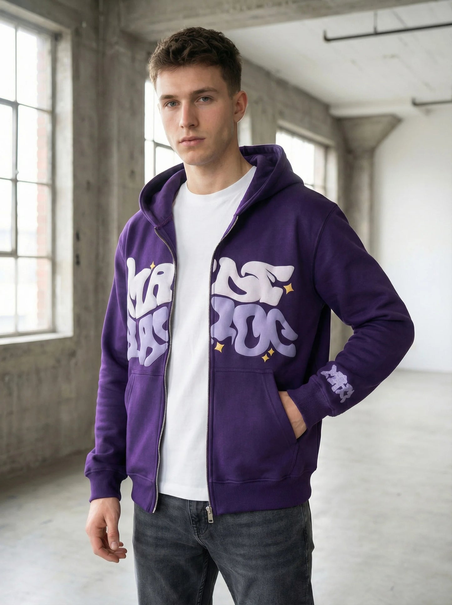 Unisex Graffiti Bubble Letter Zip Up Hoodie For Streetwear