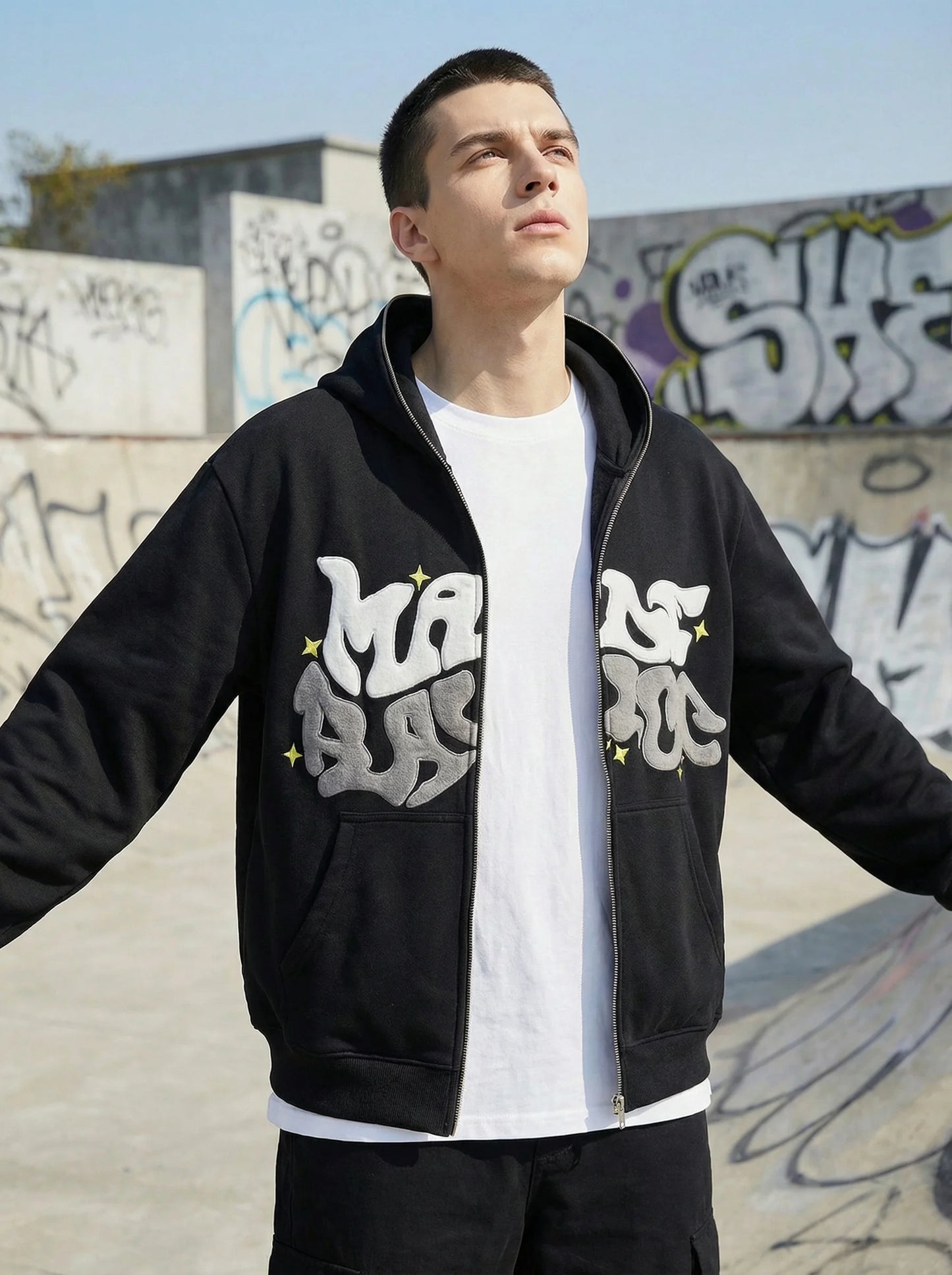 Unisex Graffiti Bubble Letter Zip Up Hoodie For Streetwear