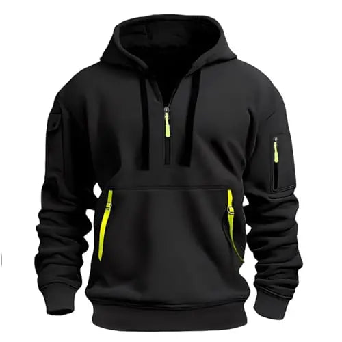 Men's Zippered Fleece Hoodie With Arm Pocket, Casual Everyday