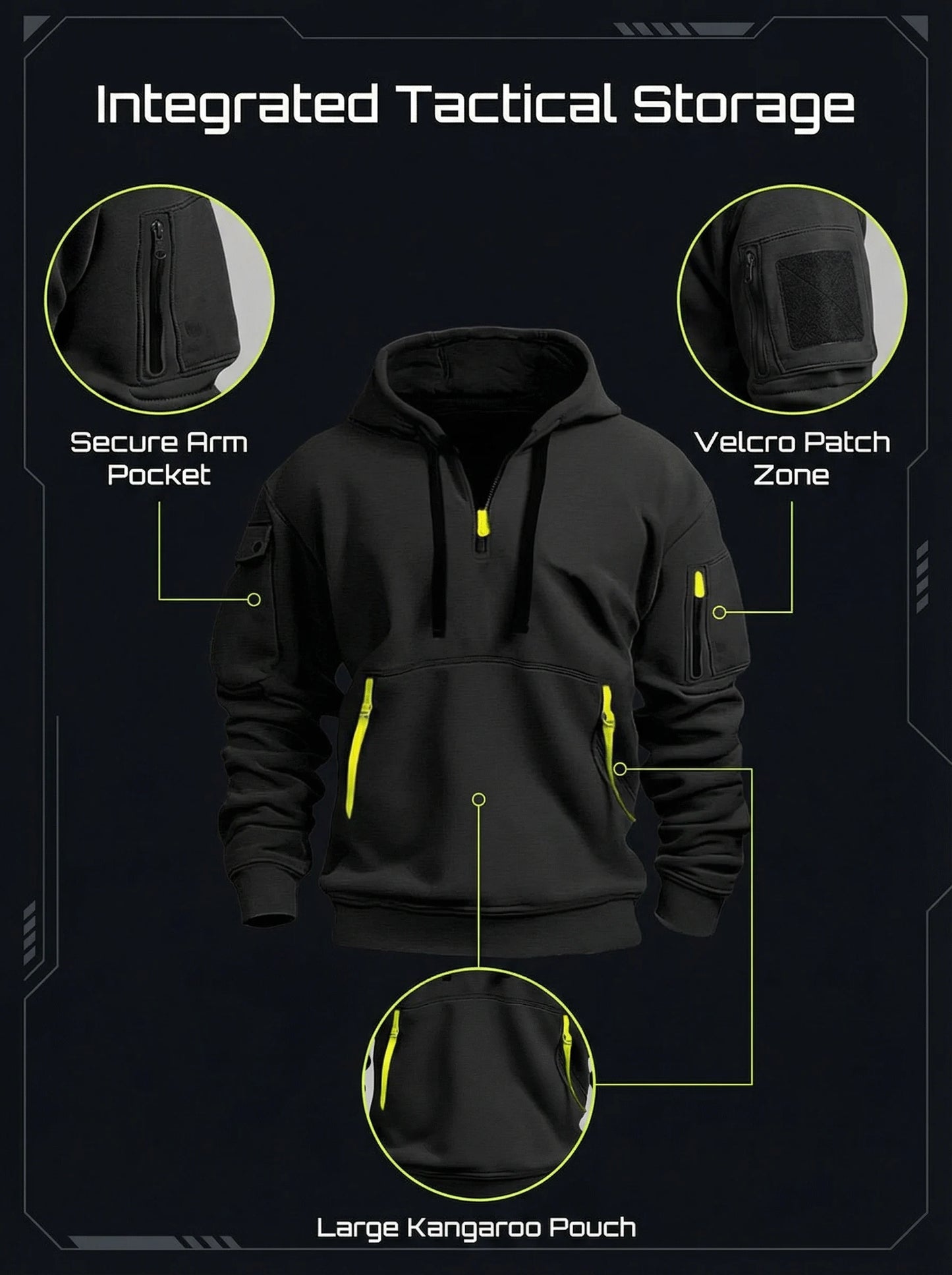 Men's Tactical Hoodie With Multi Secure Zipper Pockets For Outdoor