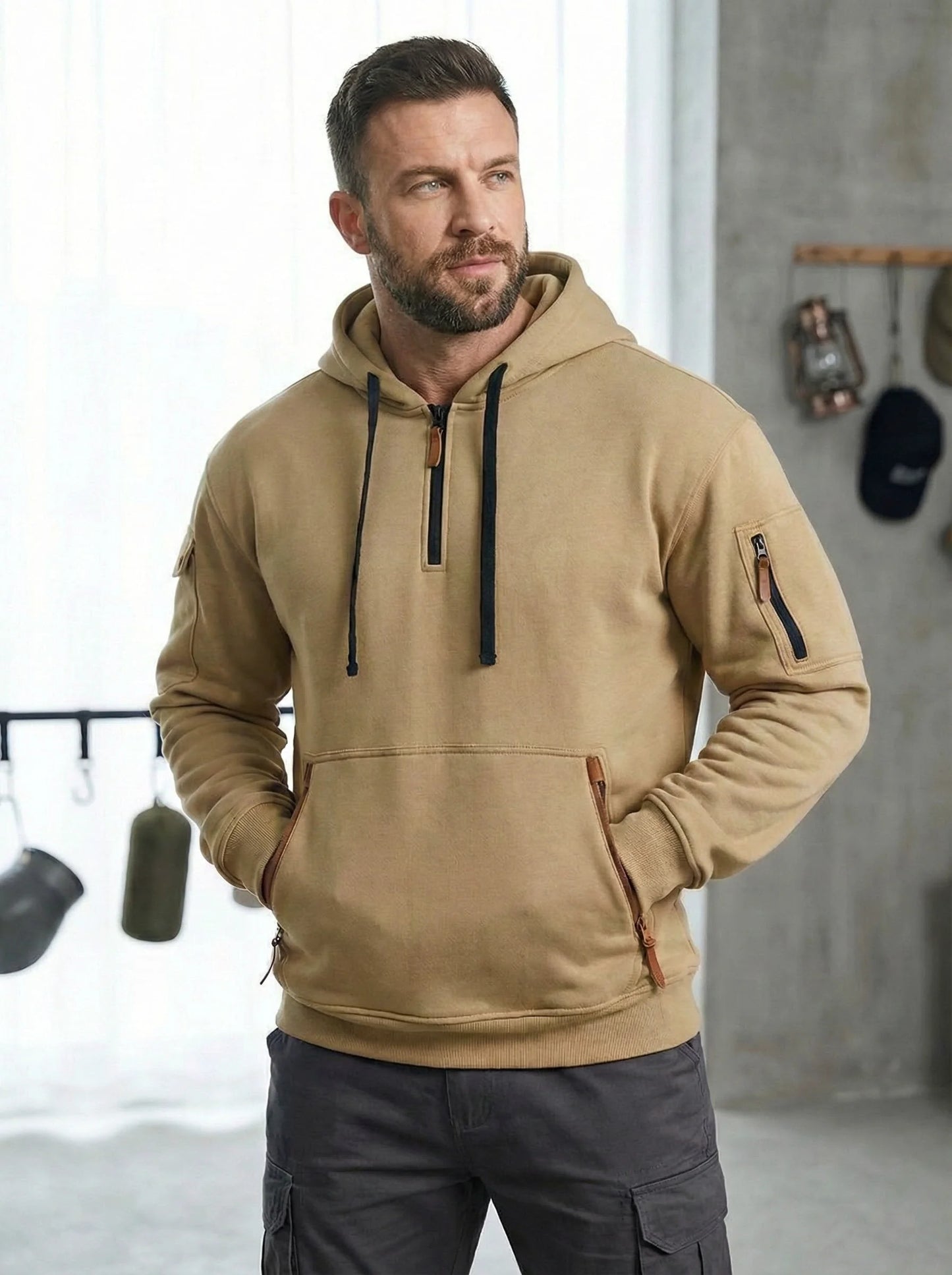 Men's Tactical Hoodie With Multi Secure Zipper Pockets For Outdoor