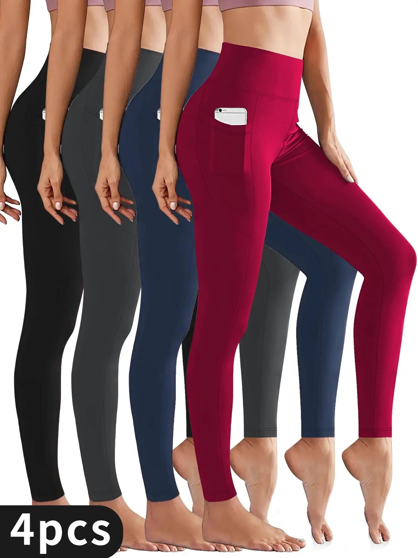 High-Waist Fleece-Lined Yoga Pants With Pockets For Women