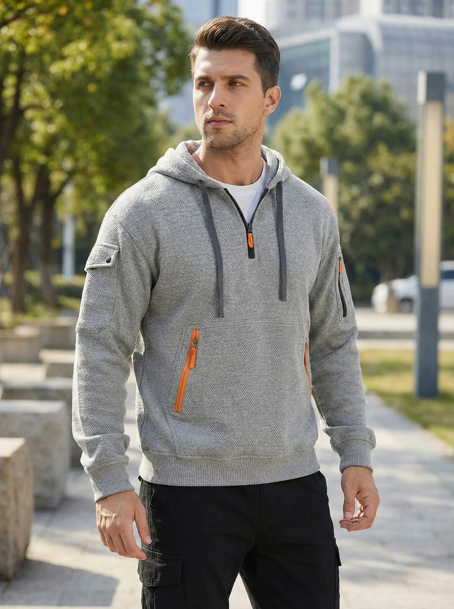 Men's Tactical Hoodie With Multi Secure Zipper Pockets For Outdoor