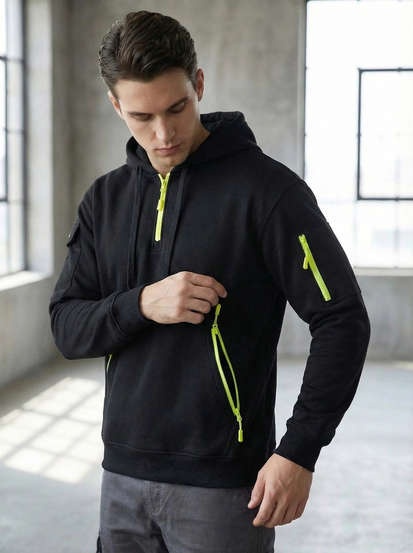 Men's Tactical Hoodie With Multi Secure Zipper Pockets For Outdoor