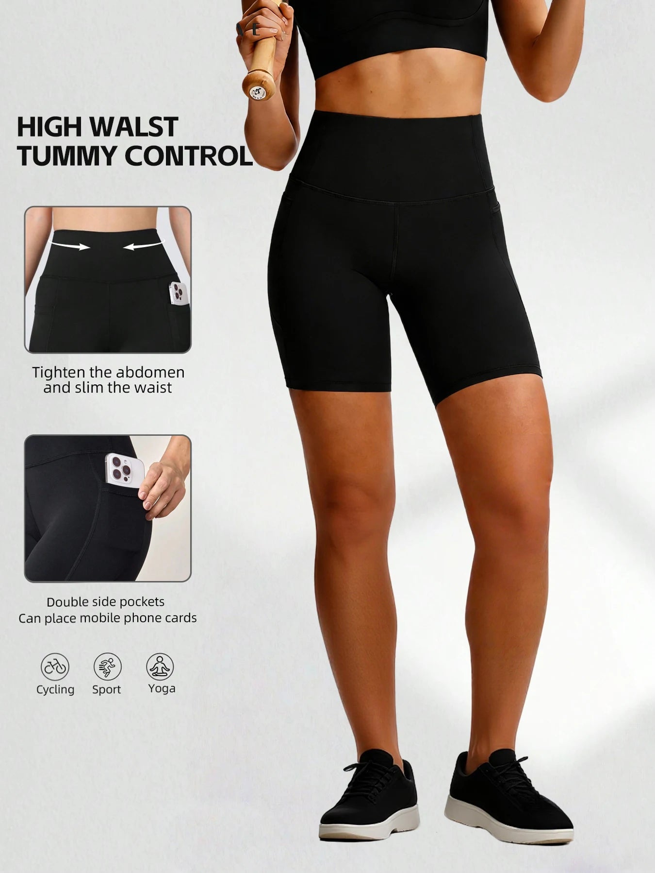 Women's High Waisted Biker Shorts With Pockets Tummy Control