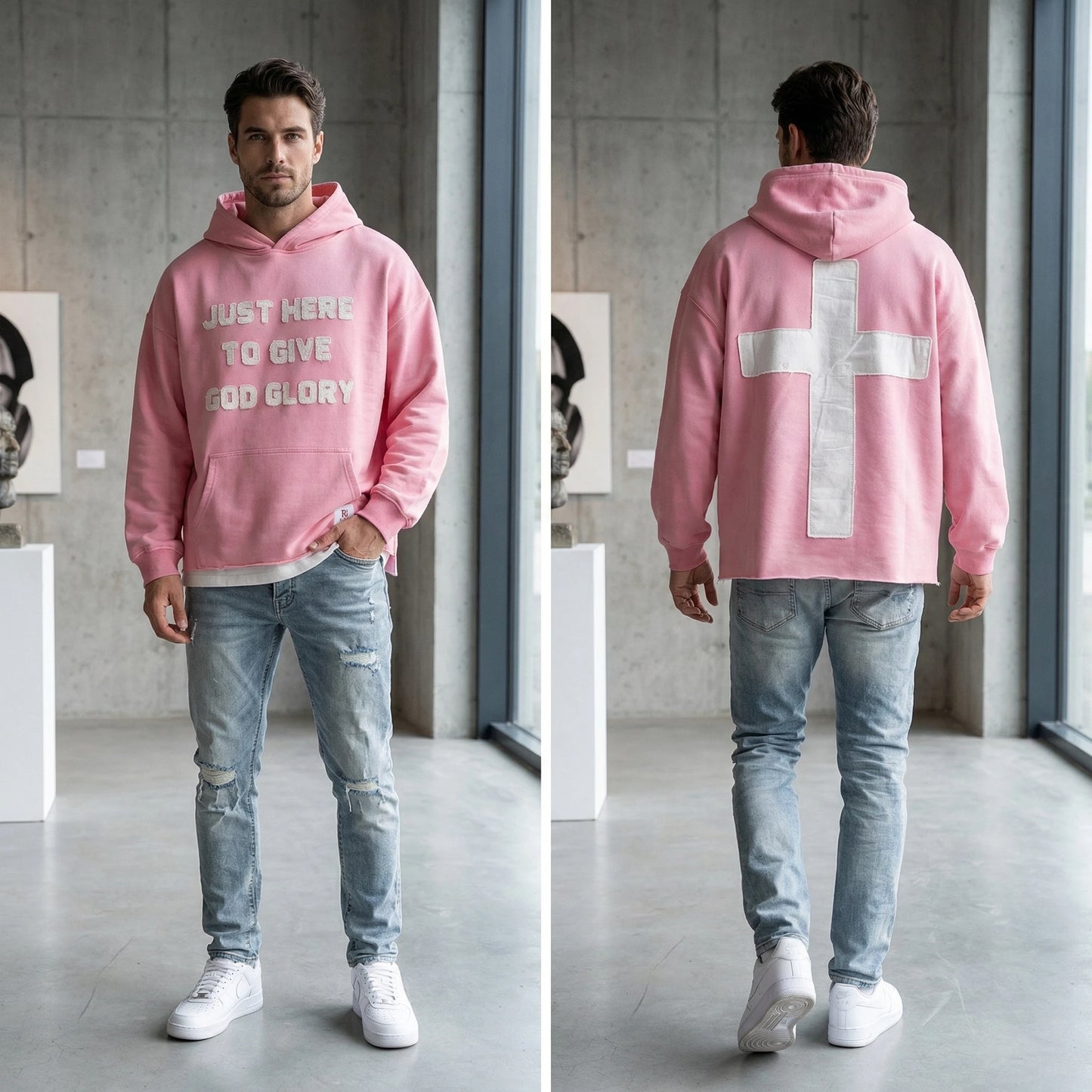 Oversized Hoodie Just Here To Give God Glory Chenille Letters