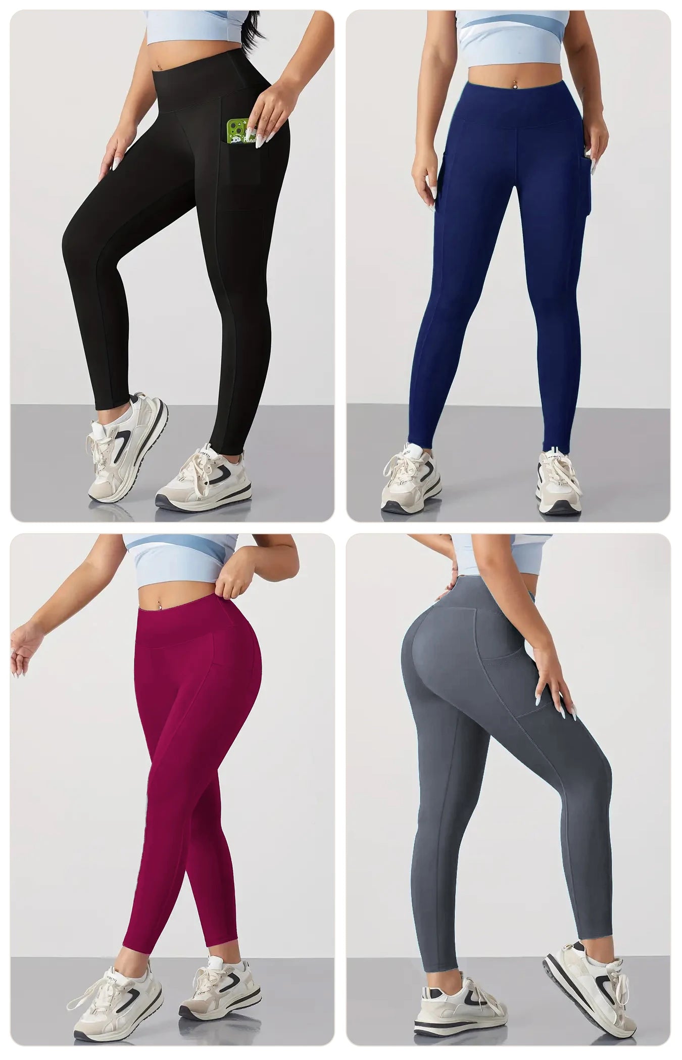 Womens 4-Piece Fleece-Lined High-Waisted Leggings Set For Running