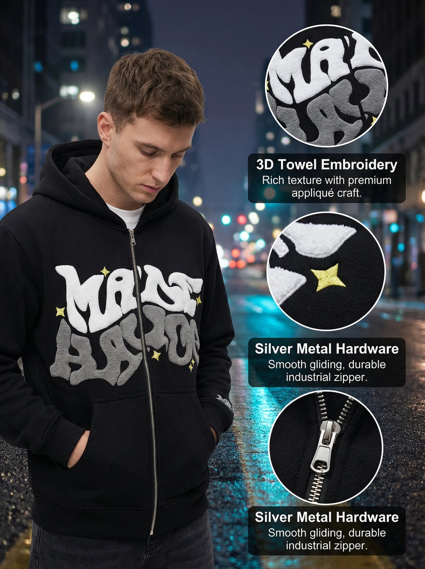 Unisex Graffiti Bubble Letter Zip Up Hoodie For Streetwear