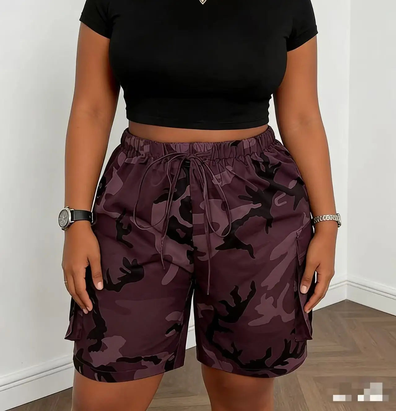 Women's High Waist Drawstring Cargo Shorts With Large Pockets