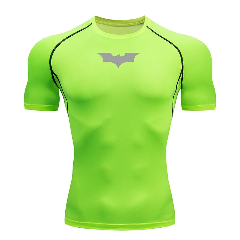 Bat Printed Mens Tight Compression Tee For Gym Workout