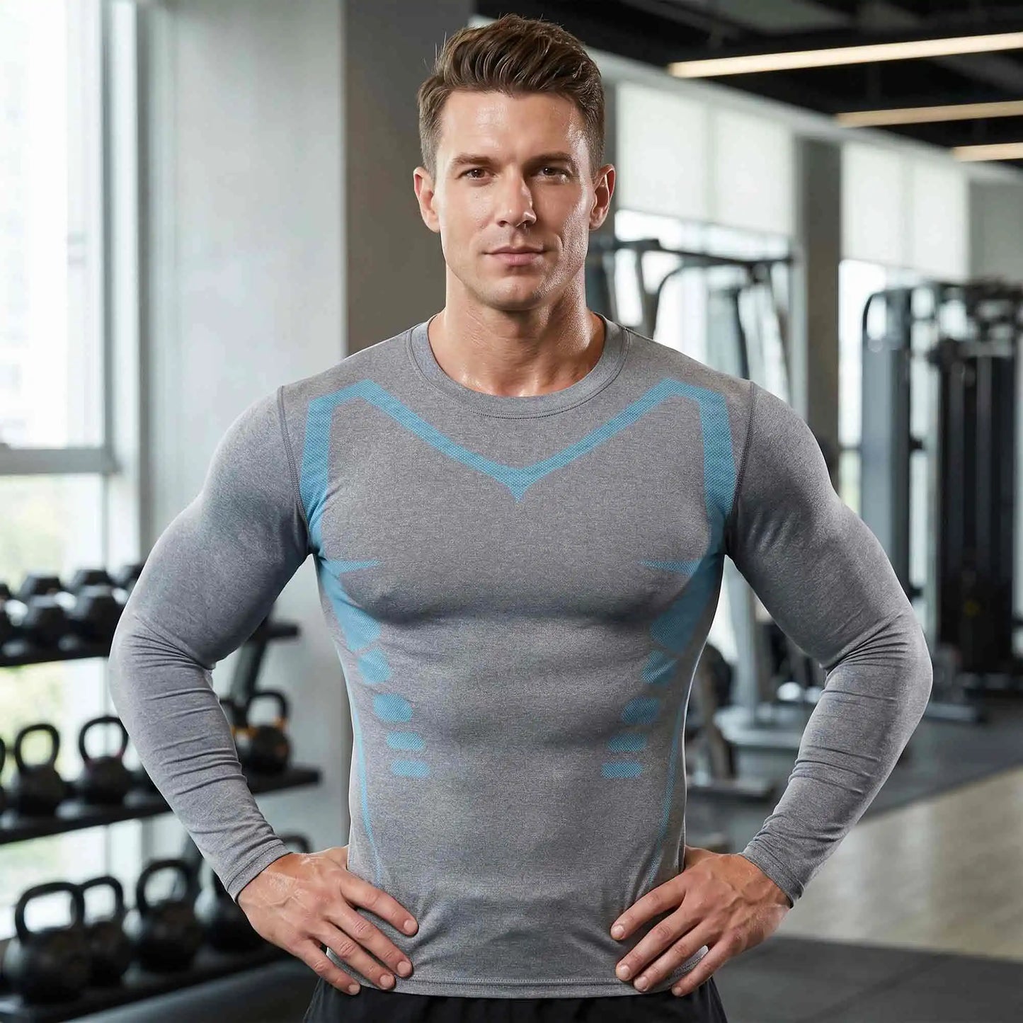 Men's Compression Shirts Long Sleeve Baselayer MoistureWicking Gym Tee Set