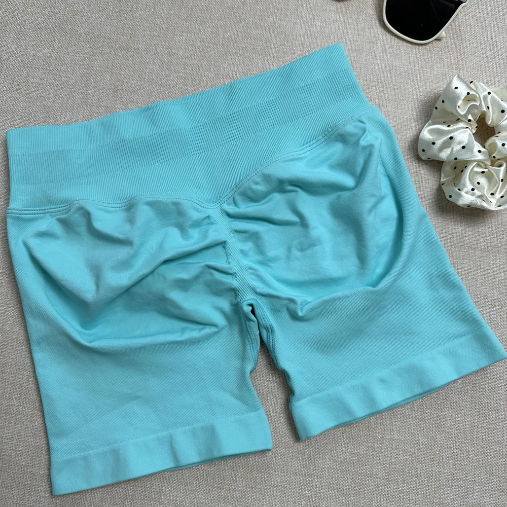 Seamless Yoga Shorts For Women Low Waist Triple Panel Waistband