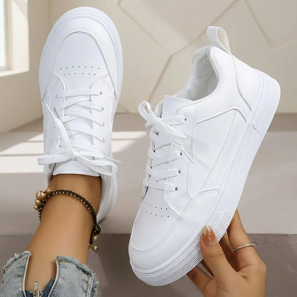 Womens Leather Platform Walking Sneakers With Non Slip Rubber Sole
