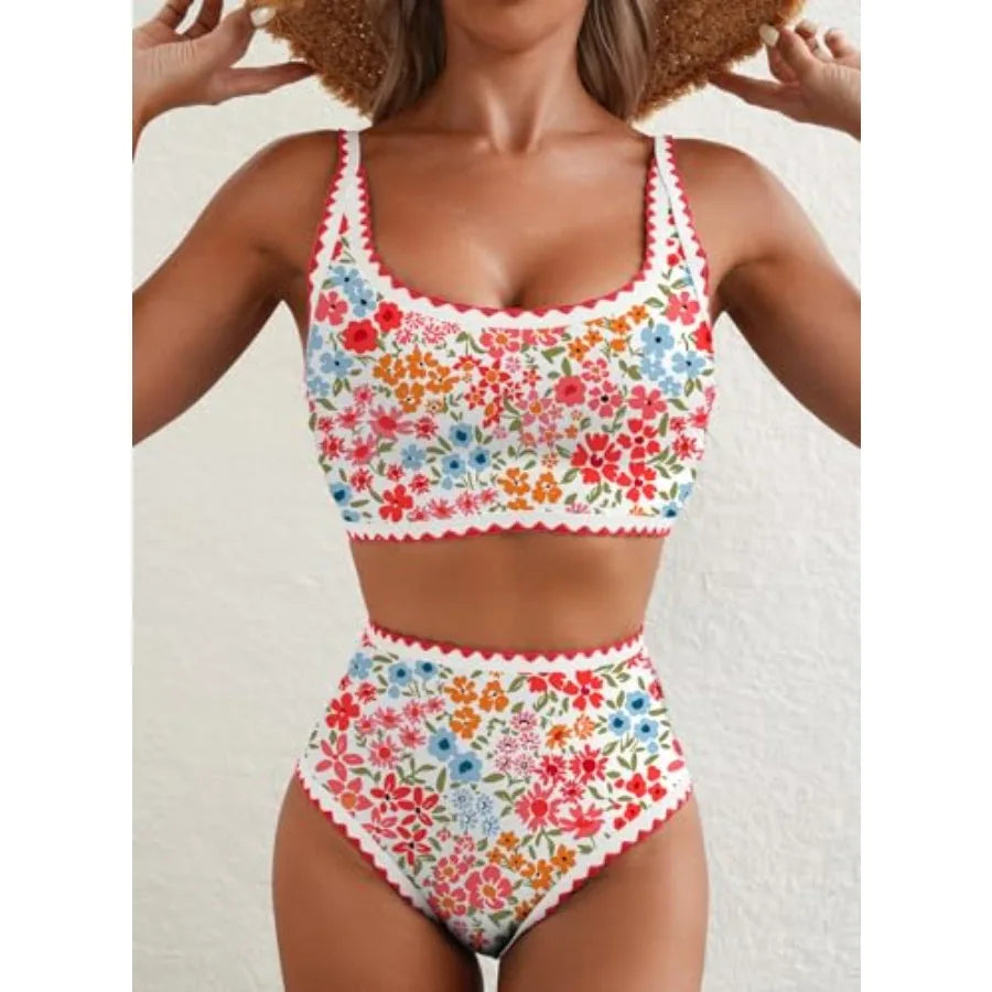 Women's Floral Print Bikini Set High Waisted Two Piece Swimsuit