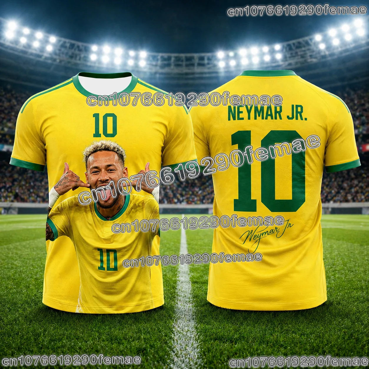 Neymar Soccer Jersey 3D Print Breathable Sports Tee For Fans