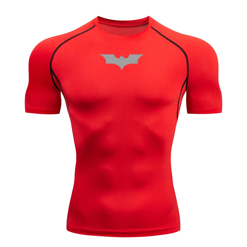 Bat Printed Mens Tight Compression Tee For Gym Workout