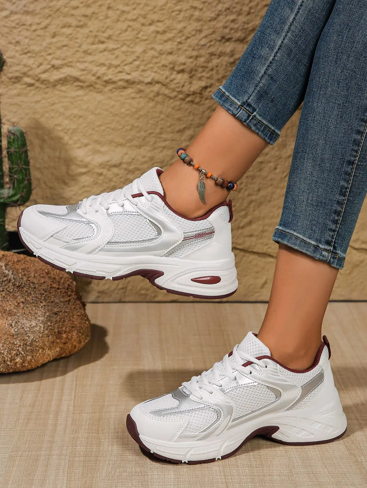 Womens Retro Platform Sneakers Lace Up Casual Walking Trainers